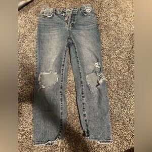 PacSun Eco Medium Blue Distressed High Waisted Straight Leg Jeans
